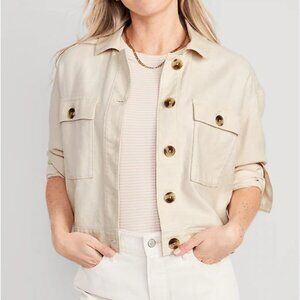 Old Navy Linen-Blend Cropped Utility Jacket SZ M